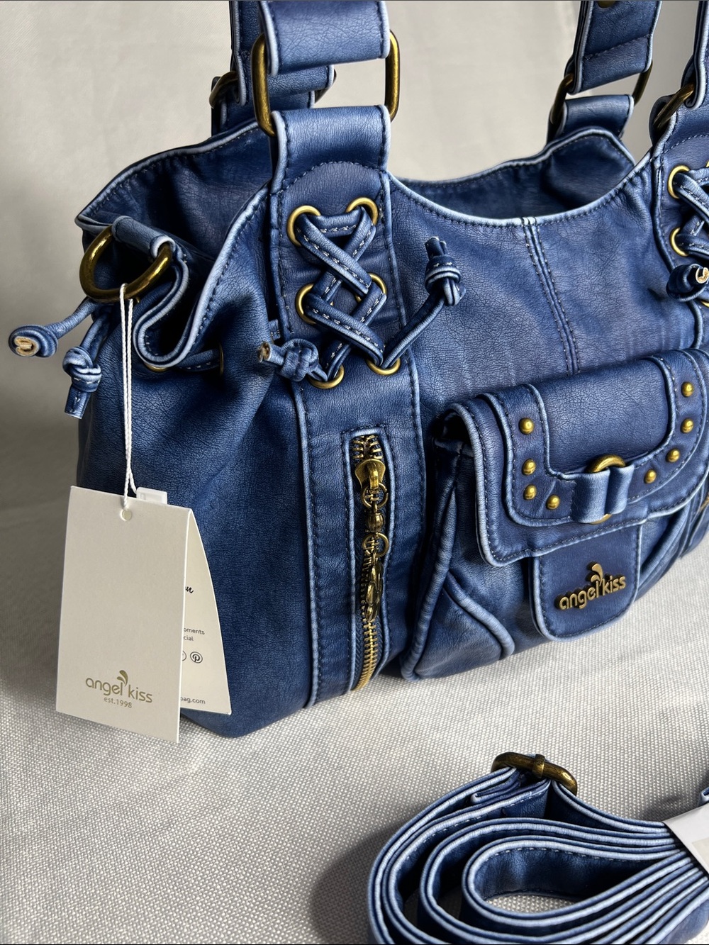 Angel Kiss Y2K Inspired Indigo Denim-Style Shoulder Bag with Detachable Strap - Picture 3 of 15